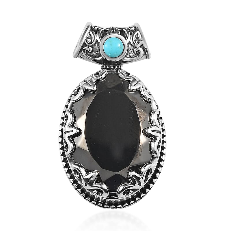 Artisan Crafted Elite Shungite and Sleeping Beauty Turquoise Pendant without Chain in Sterling Silver 8.75 ctw