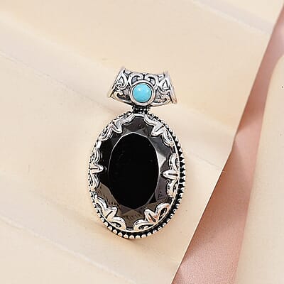 Artisan Crafted Elite Shungite and Sleeping Beauty Turquoise Pendant without Chain in Sterling Silver 8.75 ctw