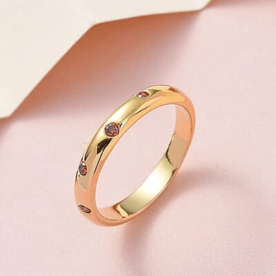 Orange Diamond Band Ring in Vermeil Yellow Gold Over Sterling Silver (Size 6.0) 0.10 ctw