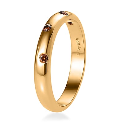 Orange Diamond Band Ring in Vermeil Yellow Gold Over Sterling Silver (Size 6.0) 0.10 ctw
