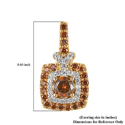 Orange and White Diamond Double Halo Earrings in Vermeil Yellow Gold Over Sterling Silver 1.00 ctw