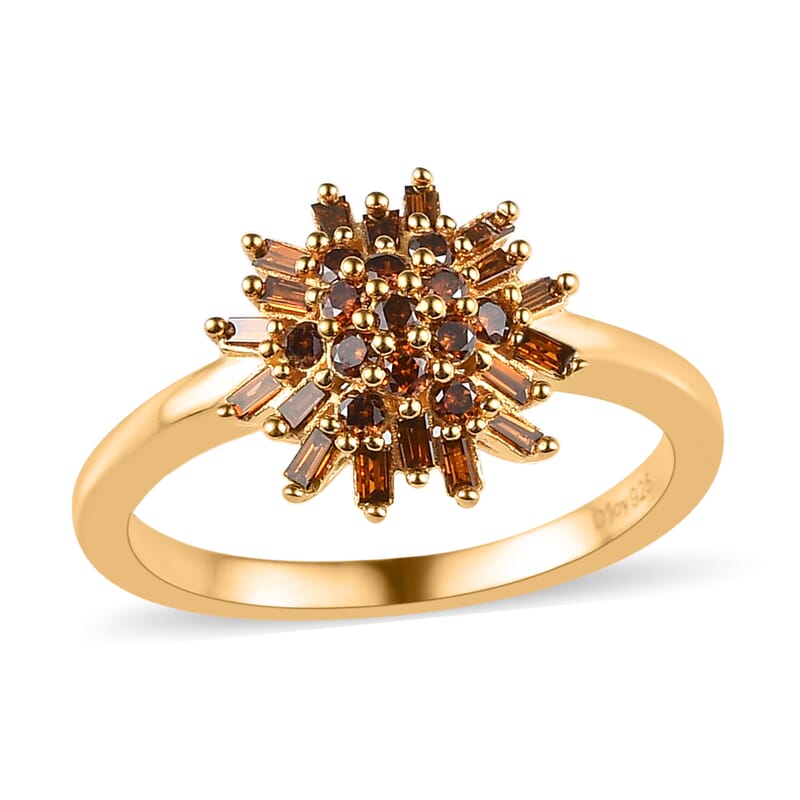 Orange Diamond Cluster Ring in Vermeil Yellow Gold Over Sterling Silver (Size 6.0) 0.50 ctw