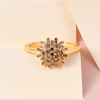 Orange Diamond Cluster Ring in Vermeil Yellow Gold Over Sterling Silver (Size 6.0) 0.50 ctw