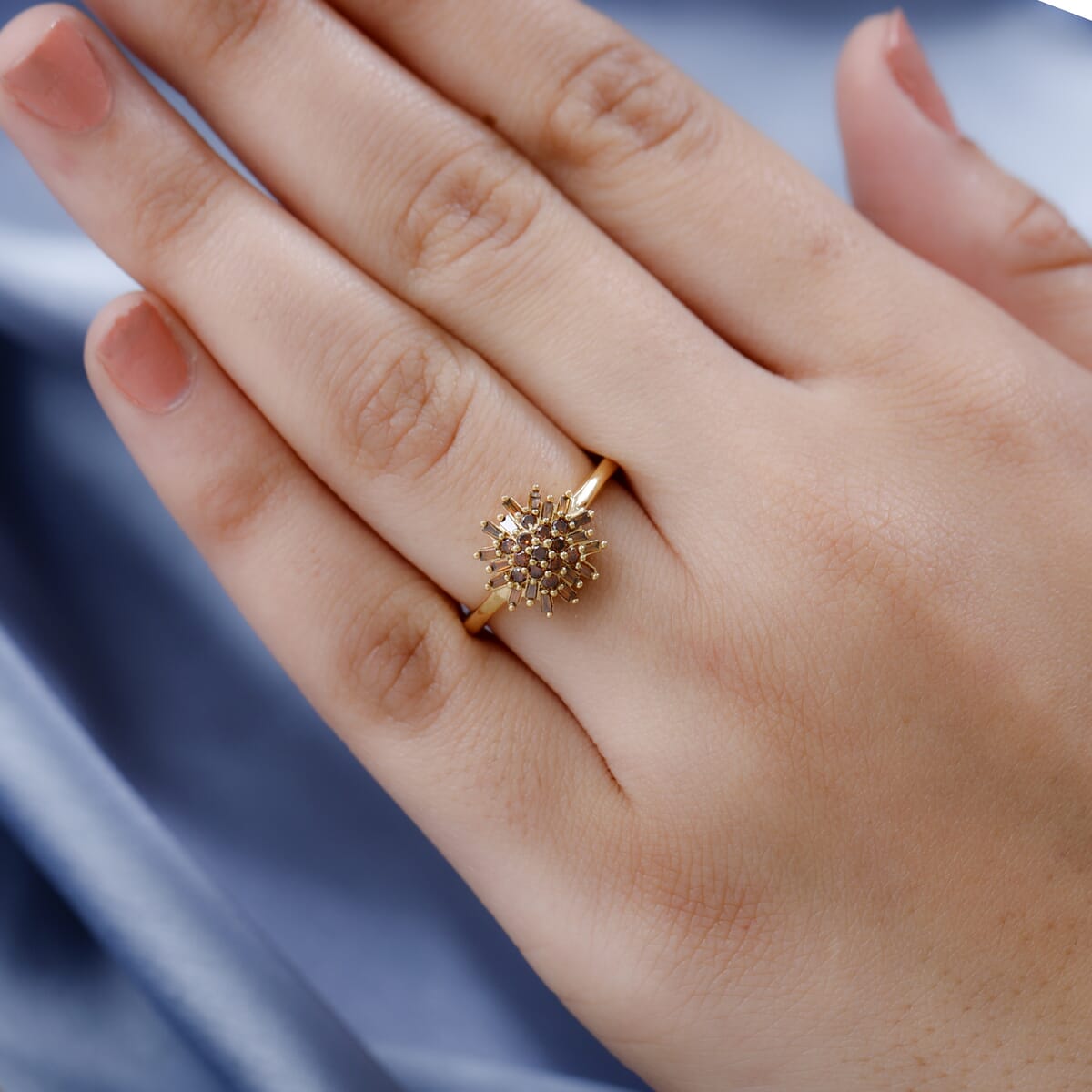 Orange Diamond Cluster Ring in Vermeil Yellow Gold Over Sterling Silver 0.50 ctw image number 2