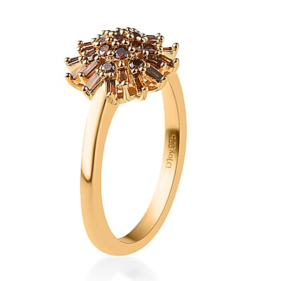Orange Diamond Cluster Ring in Vermeil Yellow Gold Over Sterling Silver (Size 6.0) 0.50 ctw