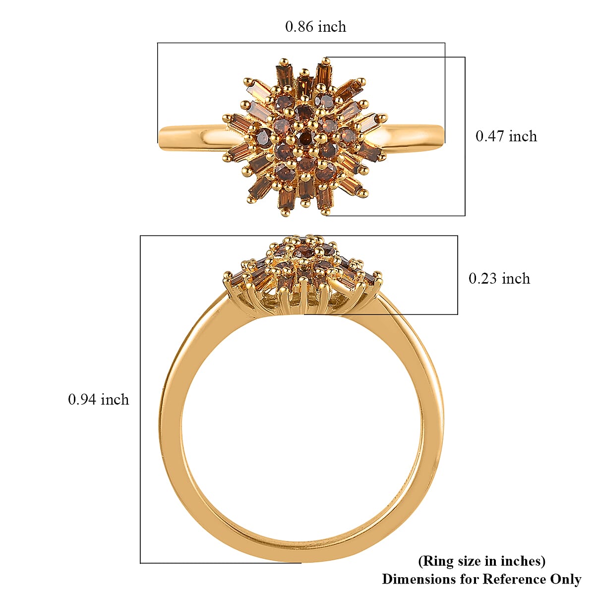 Orange Diamond Cluster Ring in Vermeil Yellow Gold Over Sterling Silver (Size 6.0) 0.50 ctw