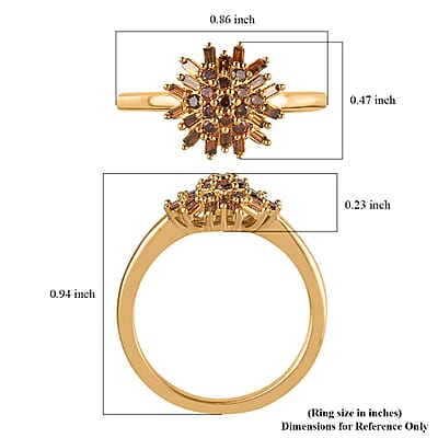 Orange Diamond Cluster Ring in Vermeil Yellow Gold Over Sterling Silver (Size 6.0) 0.50 ctw