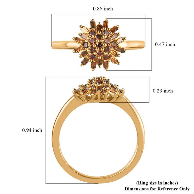 Orange Diamond Cluster Ring in Vermeil Yellow Gold Over Sterling Silver (Size 6.0) 0.50 ctw