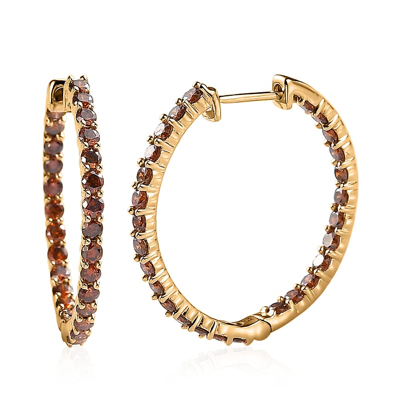 Luxoro 14K Yellow Gold Orange Diamond Hoop Earrings 2.00 ctw
