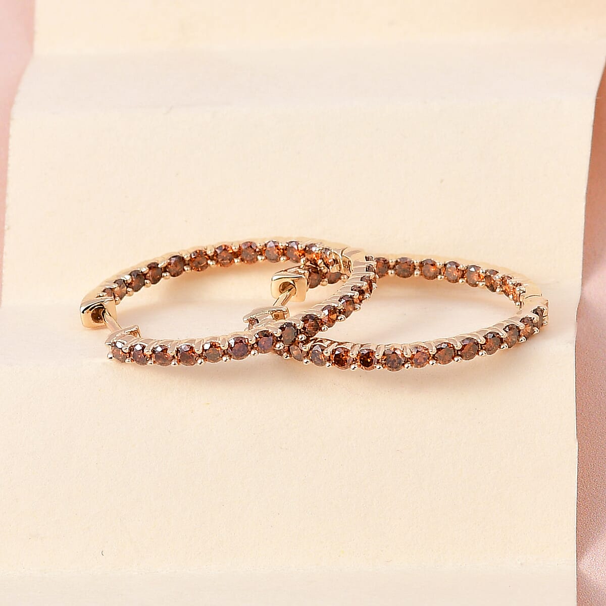 Luxoro 14K Yellow Gold Orange Diamond Hoop Earrings 2.00 ctw image number 1
