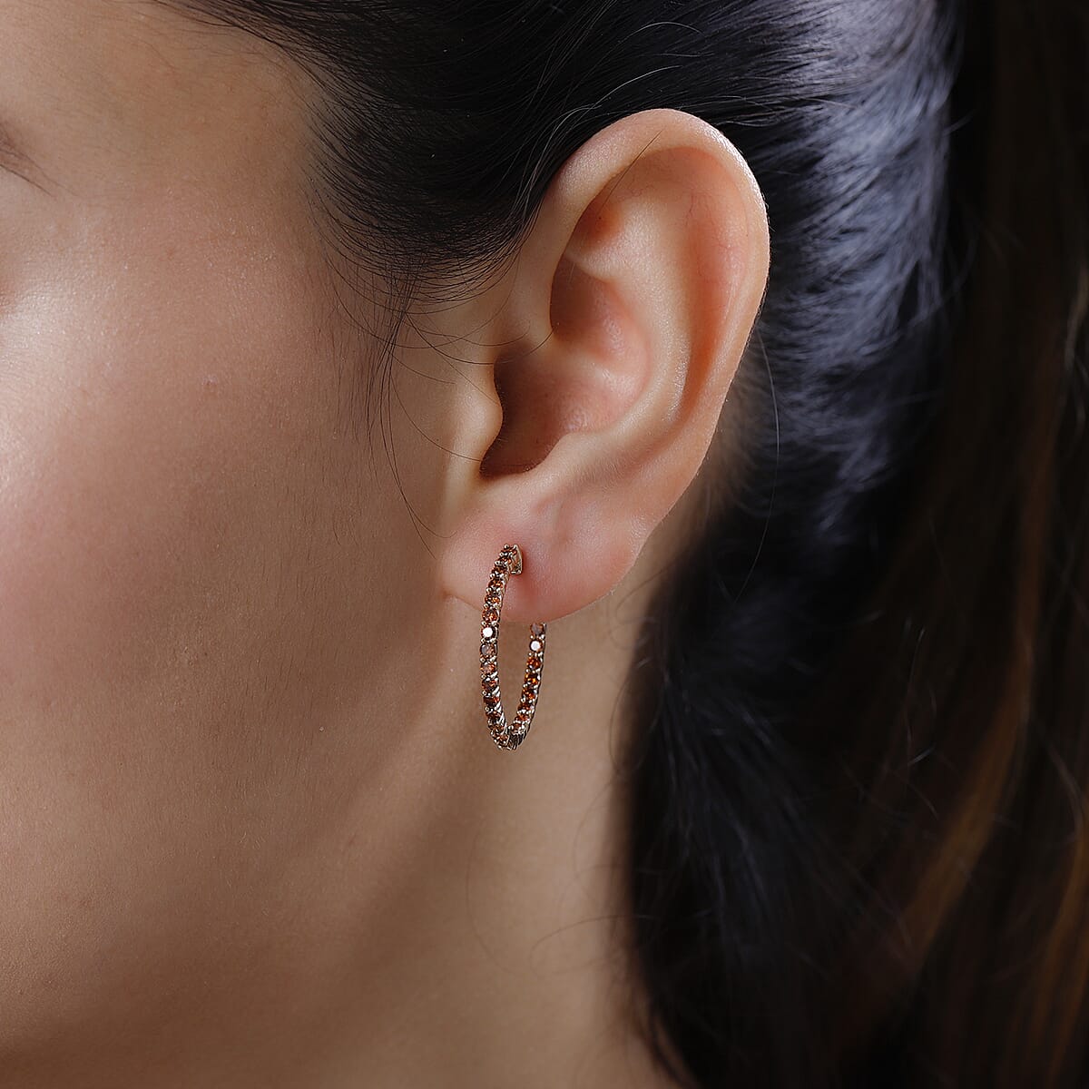 Luxoro 14K Yellow Gold Orange Diamond Hoop Earrings 2.00 ctw image number 2