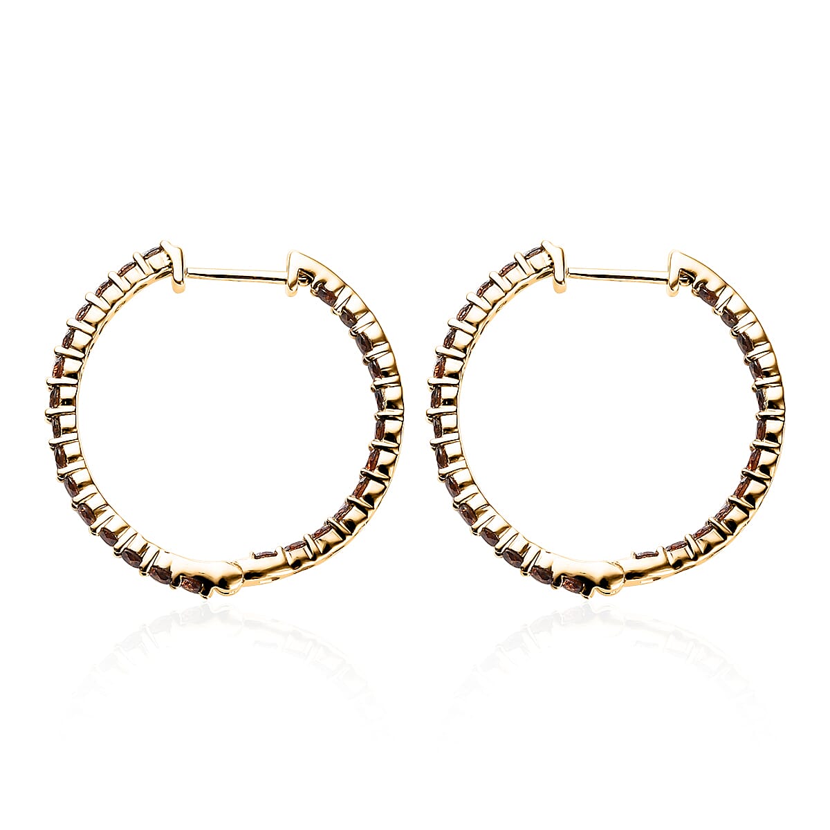 Luxoro 14K Yellow Gold Orange Diamond Hoop Earrings 2.00 ctw image number 3