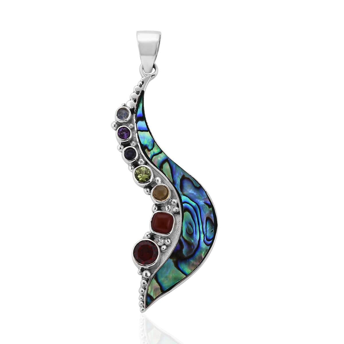 Sajen Silver Abalone Shell and Multi Gemstone Pendant in Sterling Silver 2.50 ctw image number 0