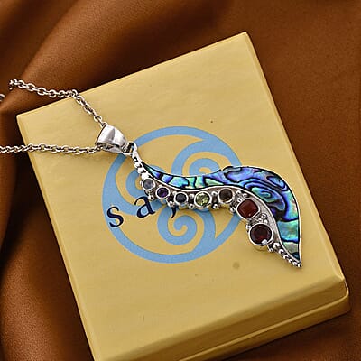 Sajen Silver Abalone Shell and Multi Gemstone Pendant in Sterling Silver 2.50 ctw