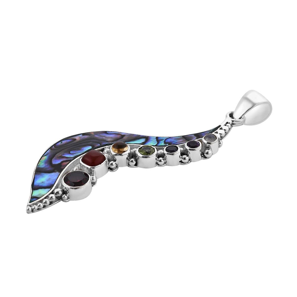 Sajen Silver Abalone Shell and Multi Gemstone Pendant in Sterling Silver 2.50 ctw image number 3