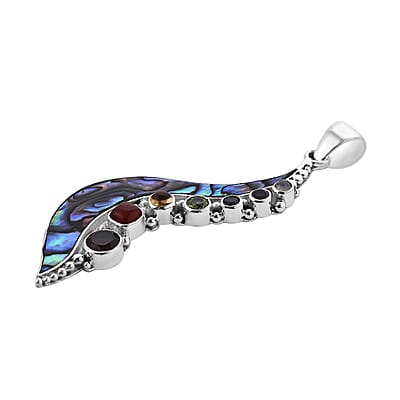 Sajen Silver Abalone Shell and Multi Gemstone Pendant in Sterling Silver 2.50 ctw