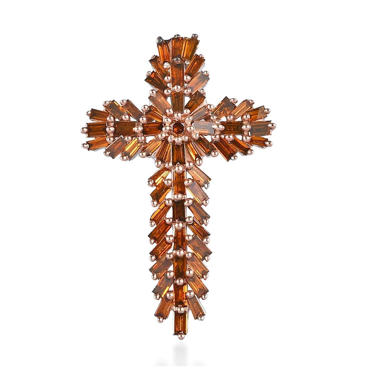 Orange Diamond Cross Pendant in Platinum Over Sterling Silver 1.00 ctw image number 0