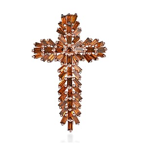 Orange Diamond Cross Pendant in Platinum Over Sterling Silver 1.00 ctw