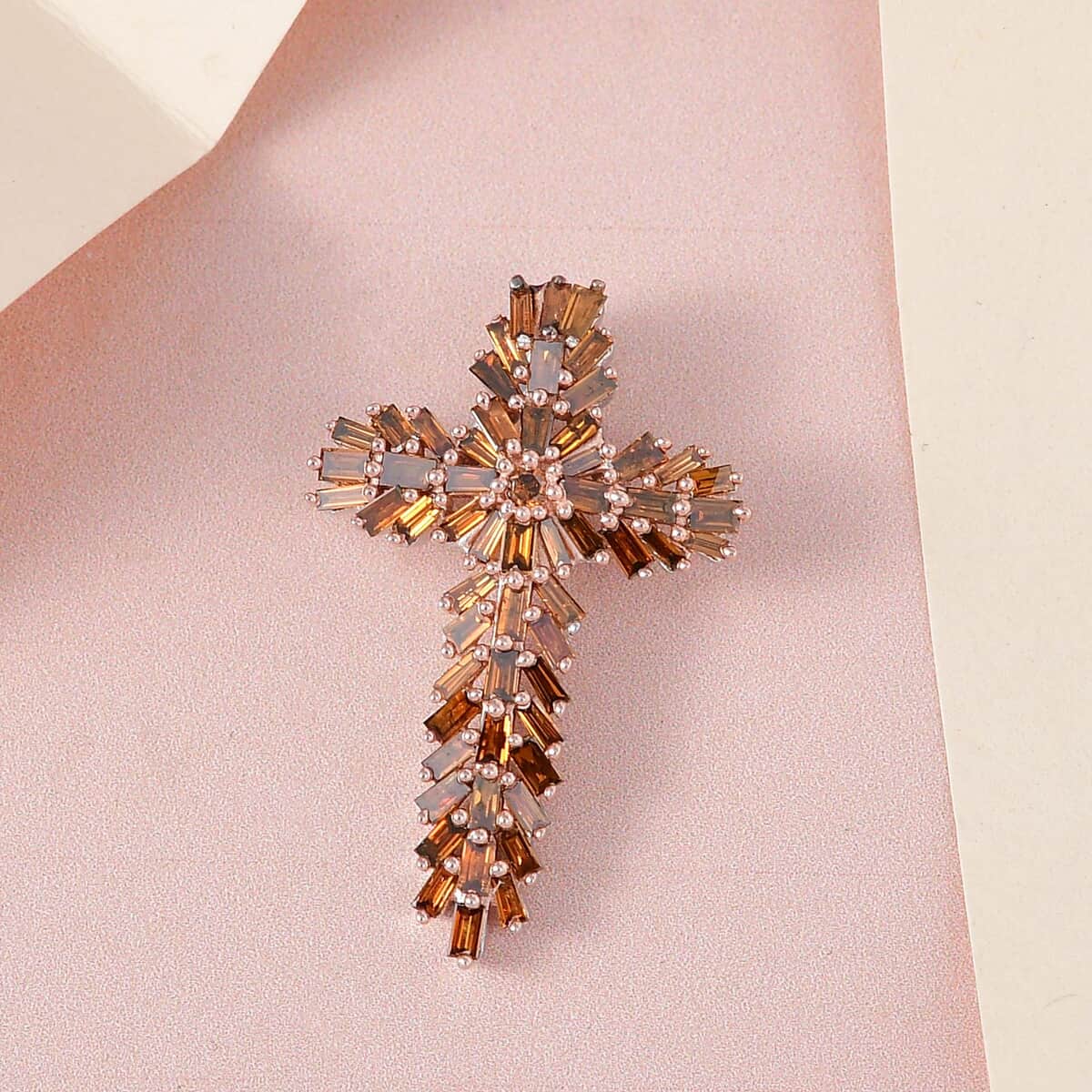 Orange Diamond Cross Pendant in Platinum Over Sterling Silver 1.00 ctw image number 1