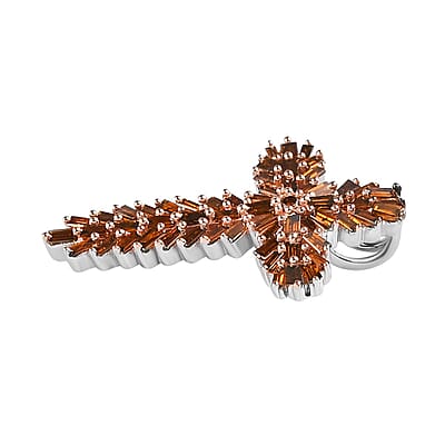 Orange Diamond Cross Pendant in Platinum Over Sterling Silver 1.00 ctw
