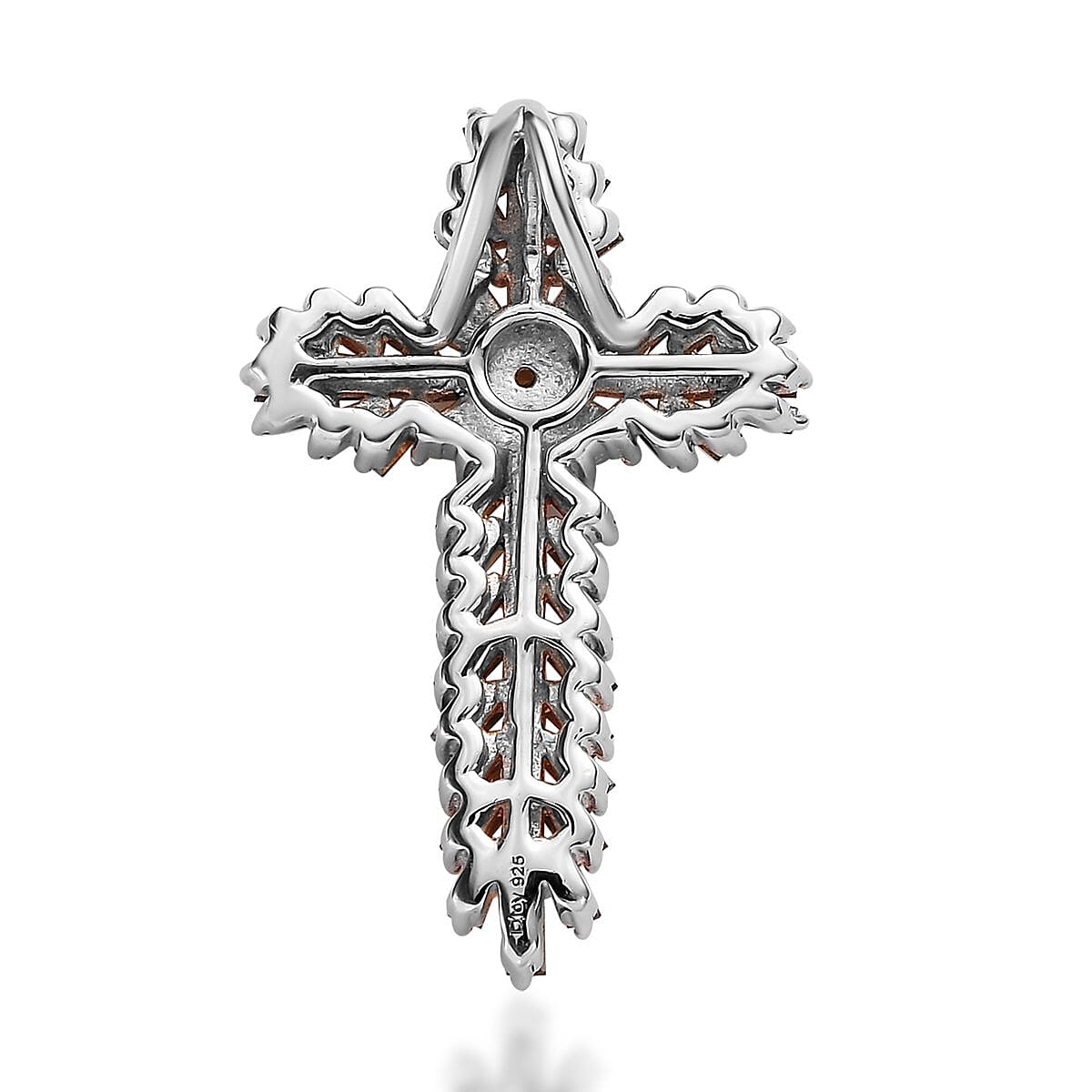 Orange Diamond Cross Pendant in Platinum Over Sterling Silver 1.00 ctw
