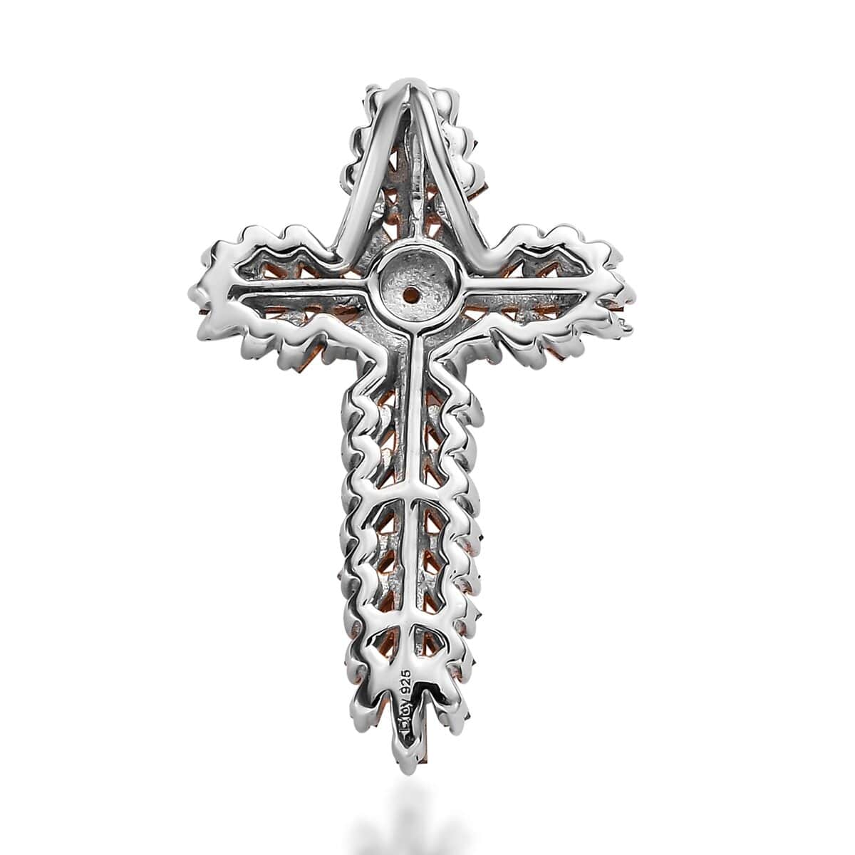 Orange Diamond Cross Pendant in Platinum Over Sterling Silver 1.00 ctw image number 4