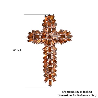 Orange Diamond Cross Pendant in Platinum Over Sterling Silver 1.00 ctw