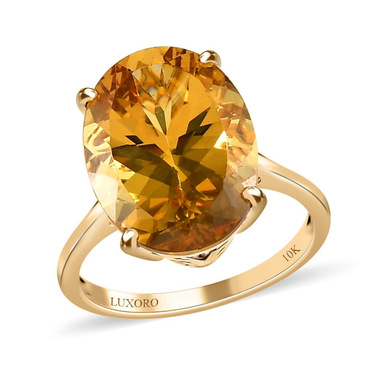 LUXORO 10K Yellow Gold Premium Brazilian Golden Apatite Solitaire Ring (Size 5.0) 2.30 Grams 11.10 ctw image number 0