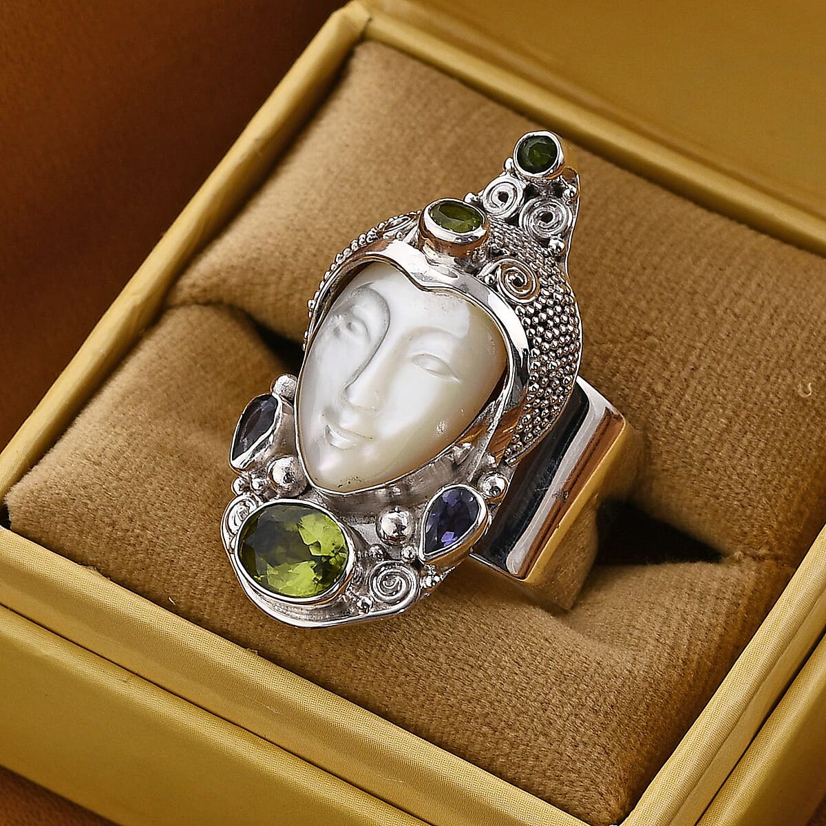 Sajen Silver Mother Of Pearl and Multi Gemstone Ring in Sterling Silver (Size 10.0) 2.00 ctw image number 1