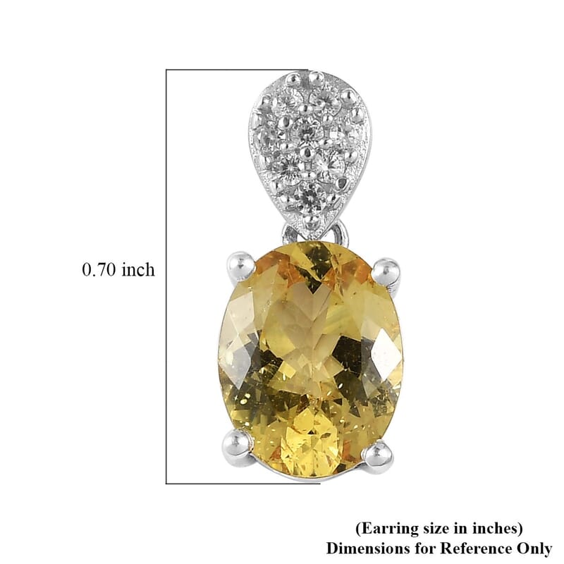 Brazilian Golden Apatite and White Zircon Dangling Earrings in Platinum Over Sterling Silver 4.00 ctw