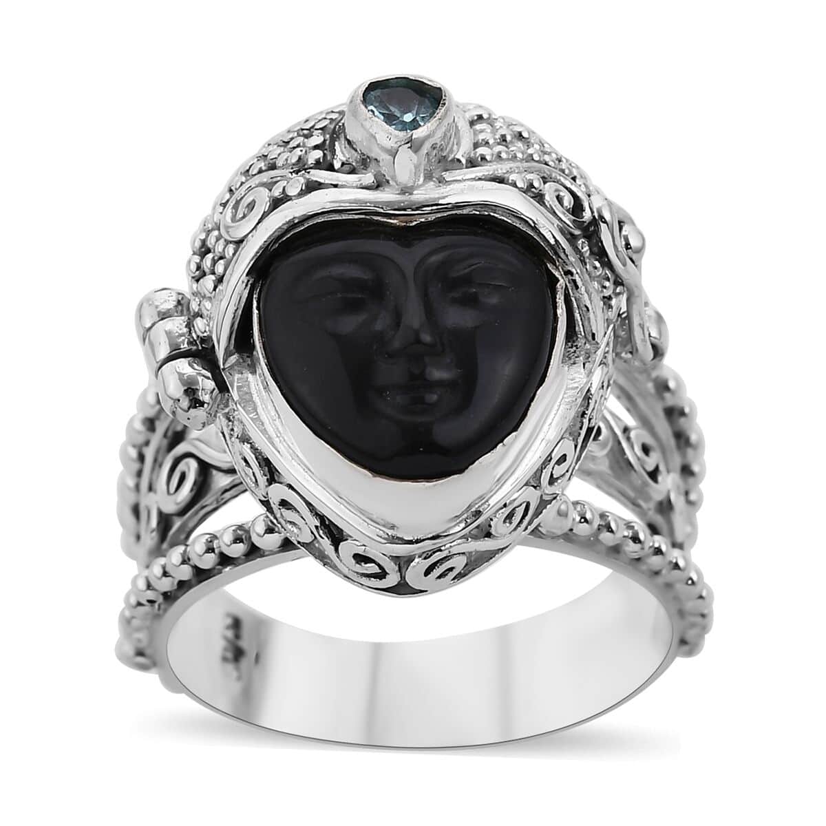 Sajen Silver Rainbow Obsidian and Apatite Ring in Sterling Silver (Size 10.0) 4.35 ctw image number 0