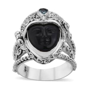 Sajen Silver Rainbow Obsidian and Apatite Ring in Sterling Silver (Size 10.0) 4.35 ctw