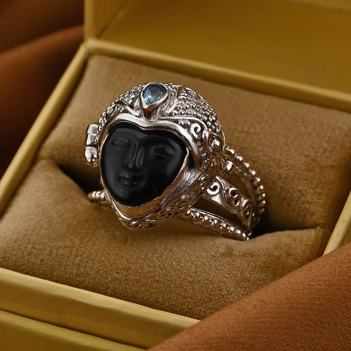 Sajen Silver Rainbow Obsidian and Apatite Ring in Sterling Silver (Size 10.0) 4.35 ctw image number 1