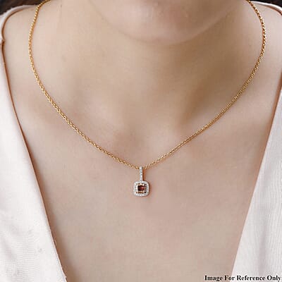 Luxoro 10K Yellow Gold Princess Cut Orange Diamond and White Diamond Double Halo Pendant 0.50 ctw