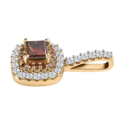 Luxoro 10K Yellow Gold Princess Cut Orange Diamond and White Diamond Double Halo Pendant 0.50 ctw