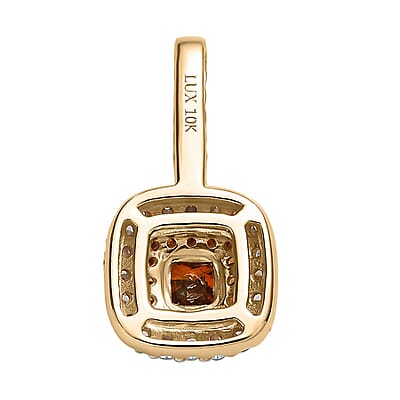 Luxoro 10K Yellow Gold Princess Cut Orange Diamond and White Diamond Double Halo Pendant 0.50 ctw