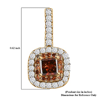 Luxoro 10K Yellow Gold Princess Cut Orange Diamond and White Diamond Double Halo Pendant 0.50 ctw