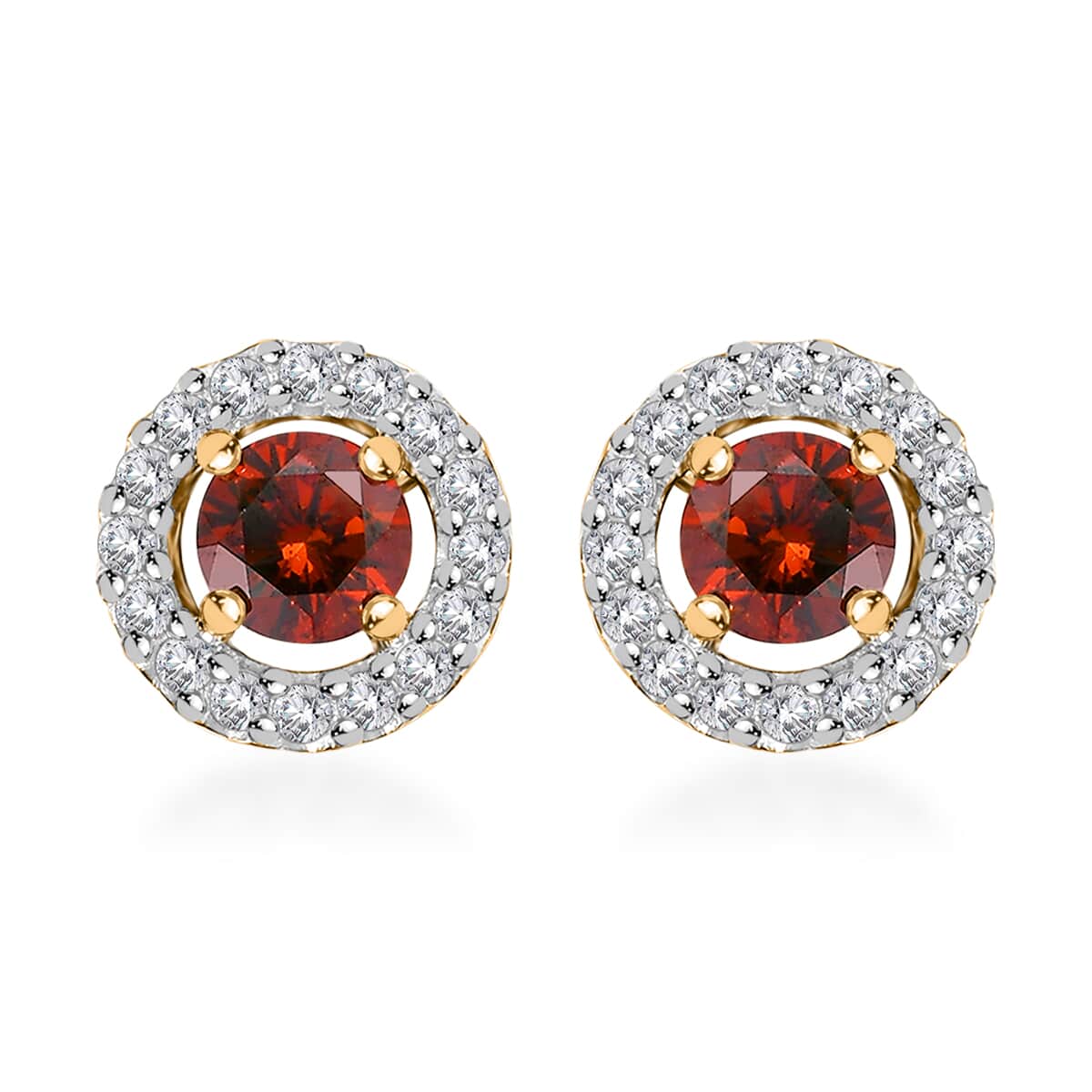 Luxoro 10K Yellow Gold Orange Diamond (IR), Diamond Halo Stud Earrings 0.75 ctw image number 0