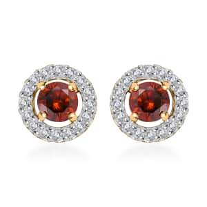 Luxoro 10K Yellow Gold Orange Diamond (IR), Diamond Halo Stud Earrings 0.75 ctw