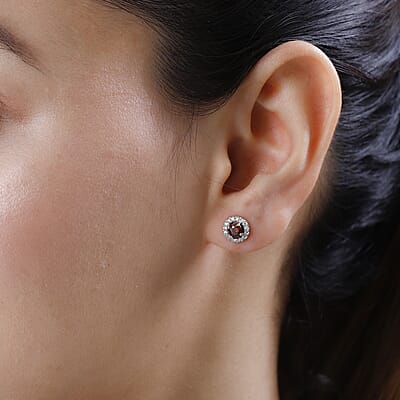 Luxoro 10K Yellow Gold Orange Diamond (IR), Diamond Halo Stud Earrings 0.75 ctw