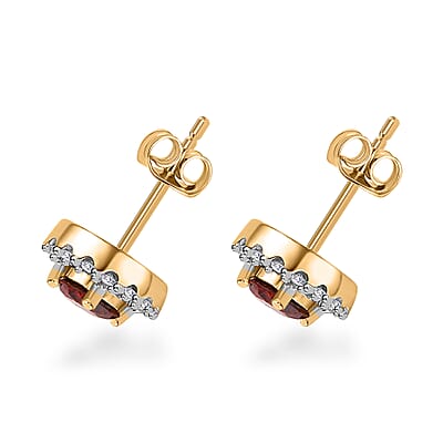 Luxoro 10K Yellow Gold Orange Diamond (IR), Diamond Halo Stud Earrings 0.75 ctw