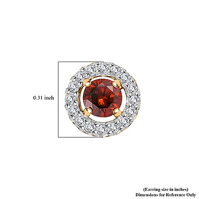 Luxoro 10K Yellow Gold Orange Diamond (IR), Diamond Halo Stud Earrings 0.75 ctw