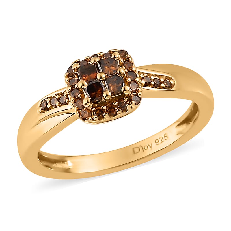 Princess Cut Orange Diamond Halo Ring in Vermeil Yellow Gold Over Sterling Silver (Size 10.0) 0.33 ctw