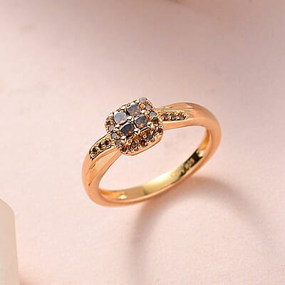 Princess Cut Orange Diamond Halo Ring in Vermeil Yellow Gold Over Sterling Silver (Size 10.0) 0.33 ctw