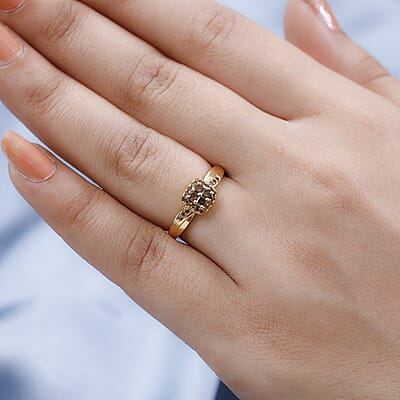 Princess Cut Orange Diamond Halo Ring in Vermeil Yellow Gold Over Sterling Silver (Size 10.0) 0.33 ctw
