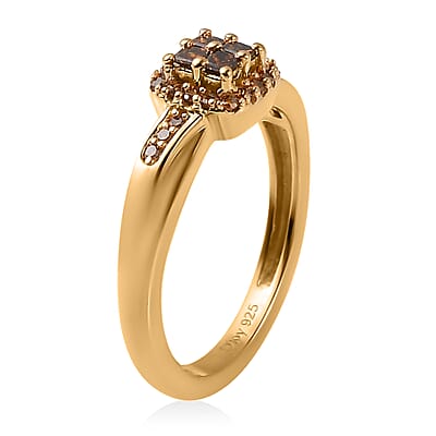 Princess Cut Orange Diamond Halo Ring in Vermeil Yellow Gold Over Sterling Silver (Size 10.0) 0.33 ctw
