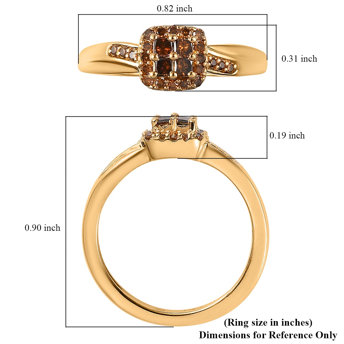 Princess Cut Orange Diamond (IR) Halo Ring in Vermeil YG Over Sterling Silver (Size 10.0) 0.33 ctw image number 5