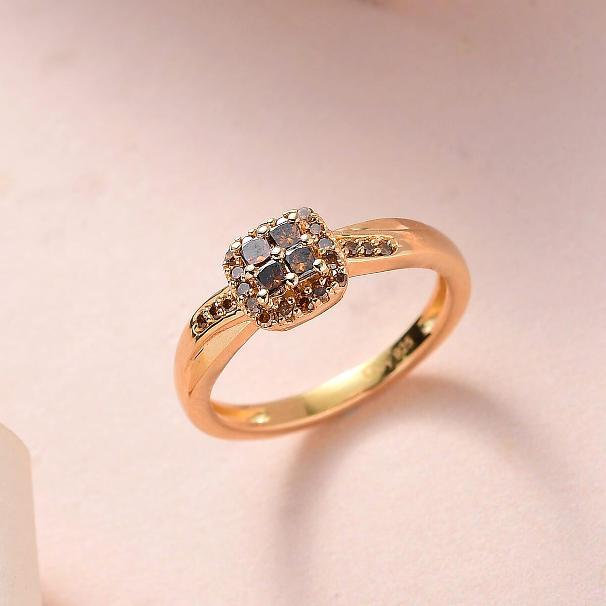 Princess Cut Orange Diamond Halo Ring in Vermeil Yellow Gold Over Sterling Silver (Size 6.0) 0.33 ctw image number 1