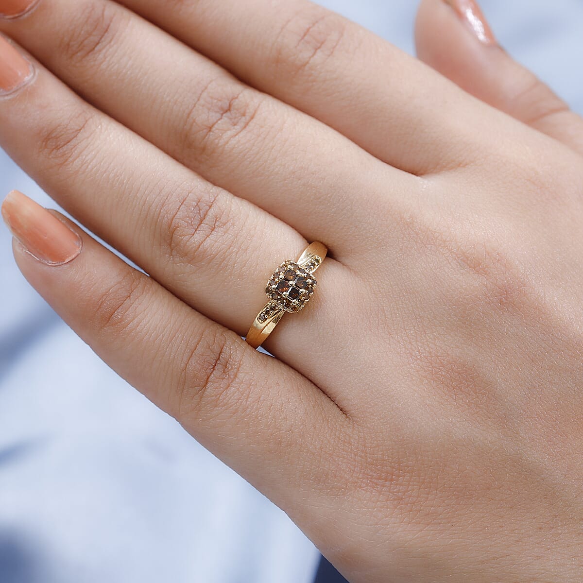 Princess Cut Orange Diamond Halo Ring in Vermeil Yellow Gold Over Sterling Silver (Size 6.0) 0.33 ctw image number 2