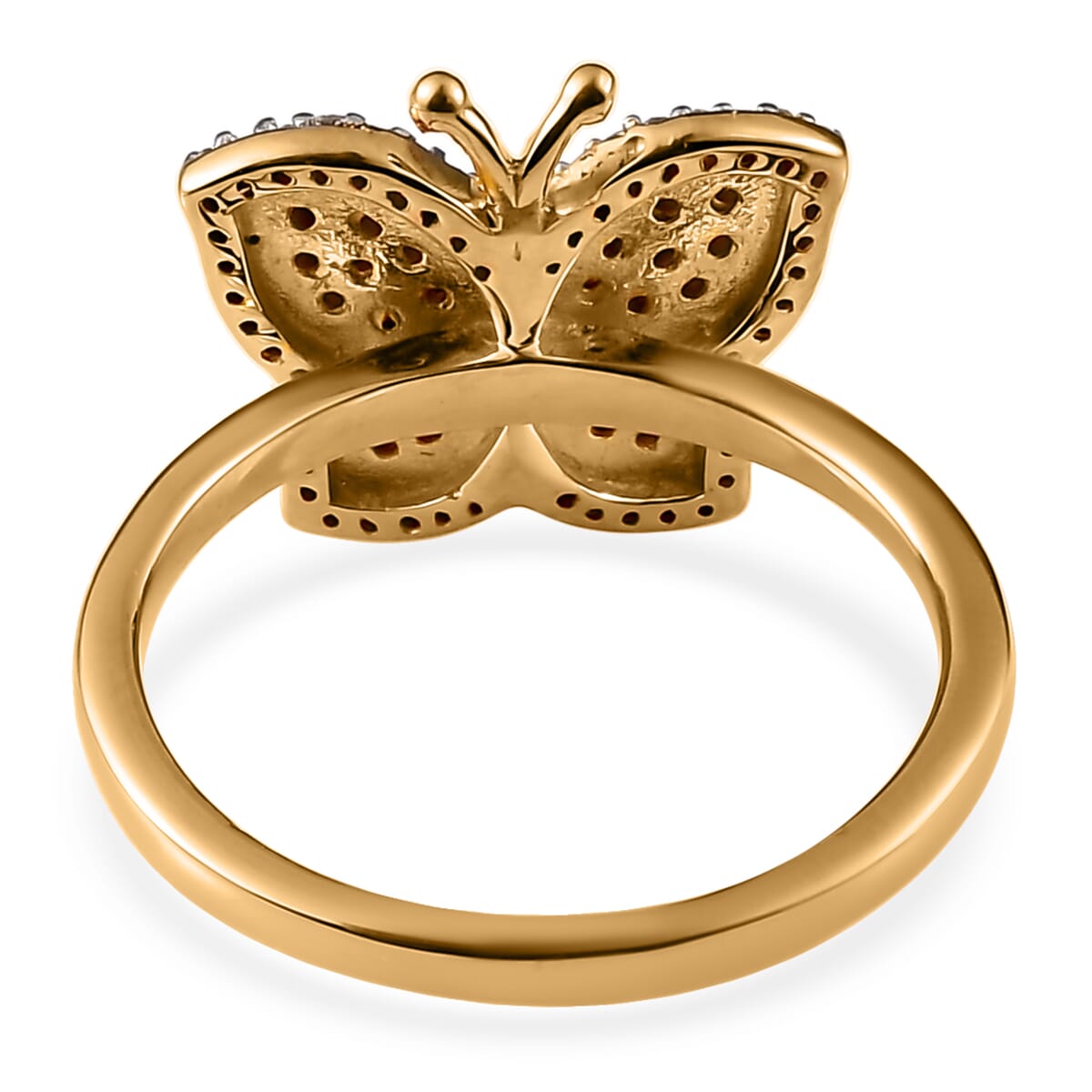 Orange and White Diamond Butterfly Ring in Vermeil Yellow Gold Over Sterling Silver 0.50 ctw image number 4